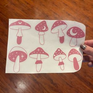 6 Pink Glitter Magic Mushrooms Vinyl Decals